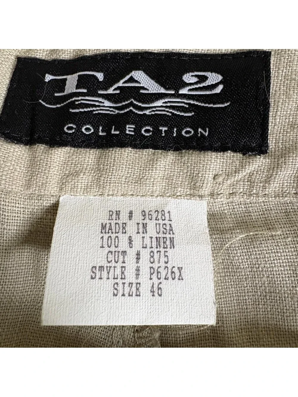 TA2 Collection Mens Linen Pants Size 46 Beige Pleated Front Made in USA Vintage